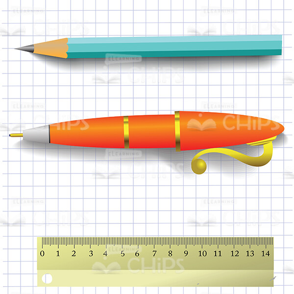 Pen with Pencil and Ruler over Checkered Paper Vector Image-0
