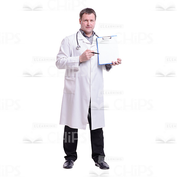 Cutout Picture of Pleased Doctor Pointing with the Pen -0