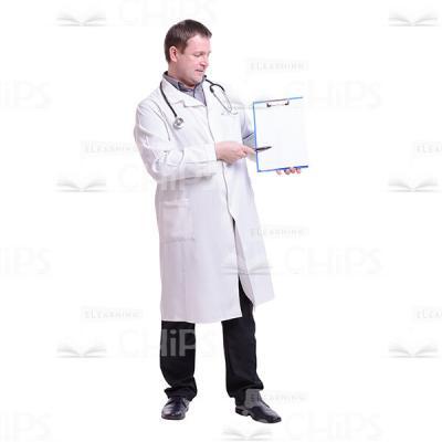 Cutout Image of Interested Doctor Looking at the Folder and Pointing at it with His Pen-0