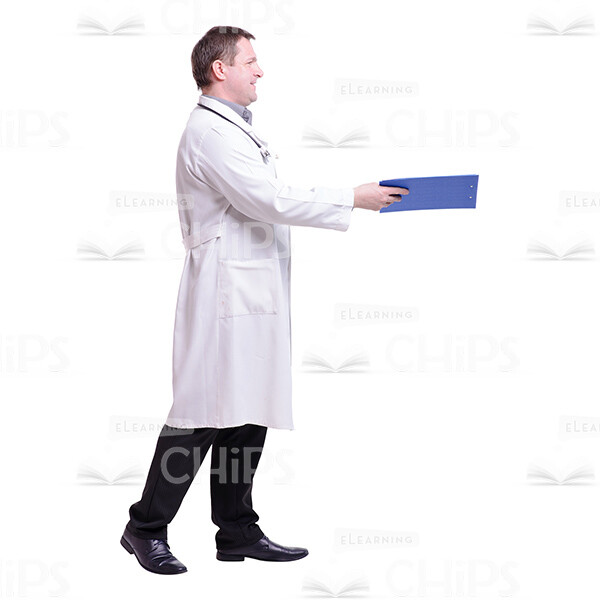 Cutout Image of Smiling Doctor Extending a Folder -0