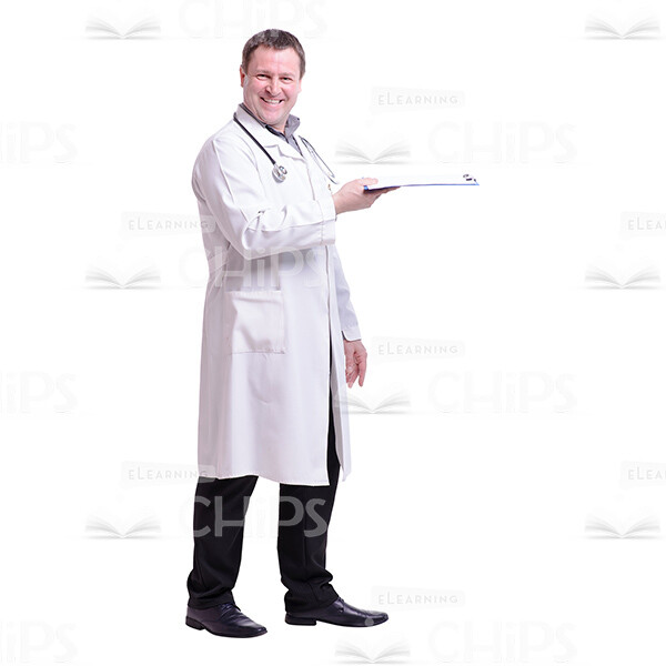 Cutout Image of Laughing Doctor Giving a Folder to Someone-0