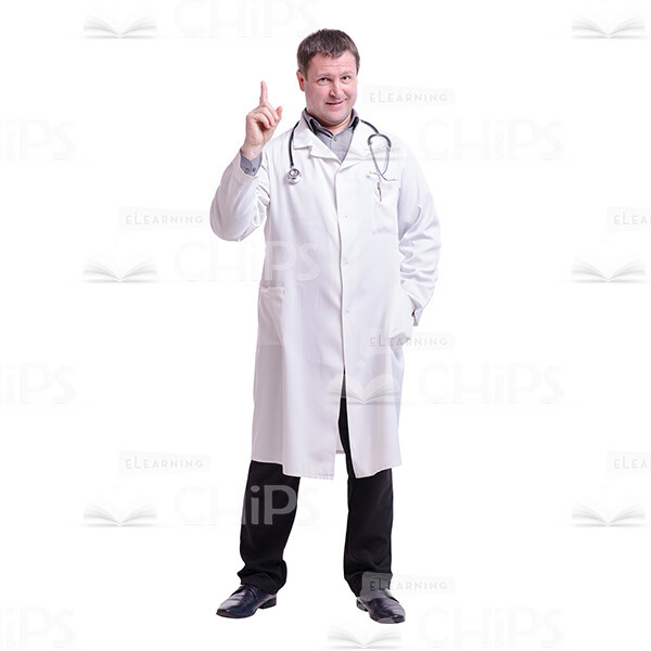 Cutout Image of Middle-aged Doctor Hinting at Something and Pointing up-0