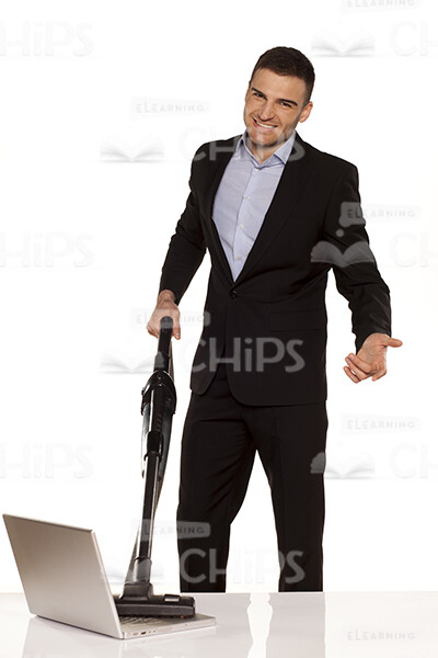 Young Business Man Using Vacuum Cleaner Stock Photo Pack-32034
