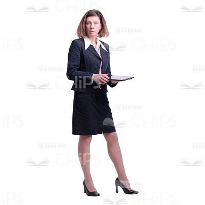 Half-Turned Businesswoman Holding Tablet Cutout Photo-0