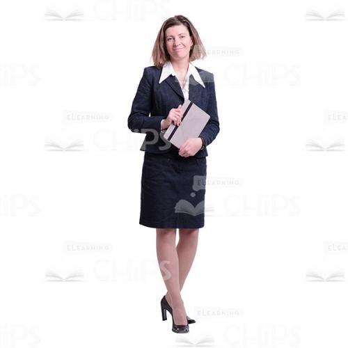 Smiling Mid-Aged Woman Holding Tablet Cutout Photo-0