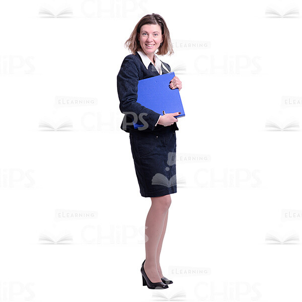Smiling Mid-Aged Woman Holding Blue Folder Cutout Image-0