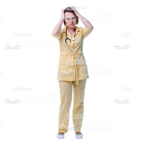Troubled Female Physician Holding Hands On Head Cutout Picture-0