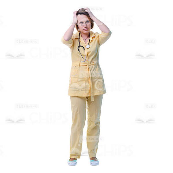 Troubled Female Physician Holding Hands On Head Cutout Picture-0