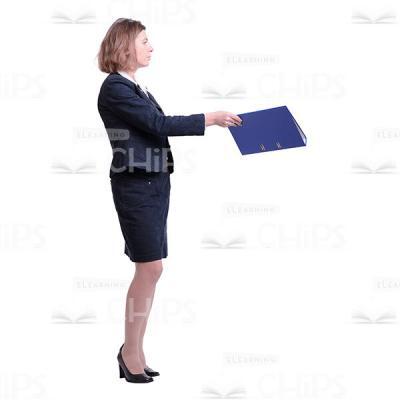 Middle-Aged Woman Giving Blue Folder Cutout Profile View-0
