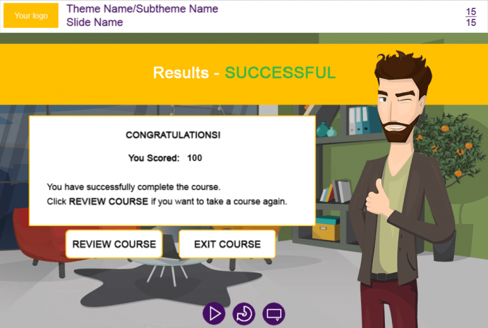 Successful Course Results — Captivate eLearning Course Player