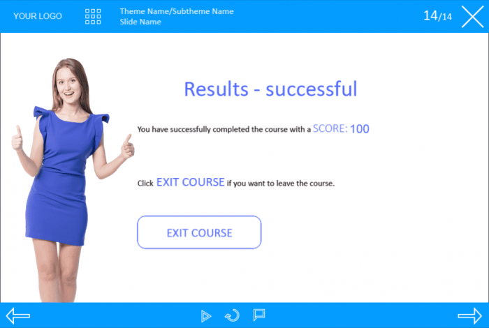 Successful Course Results — Captivate eLearning Course Player
