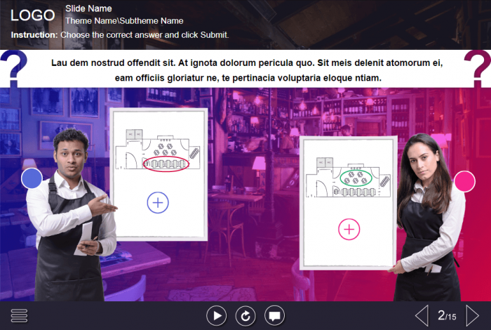 Cutout Waiters with Flipchart — Download Trivantis Lectora Templates