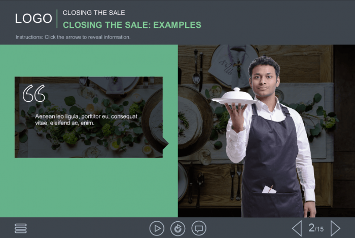 Cutout Waiter Giving Advises — eLearning Storyline Templates