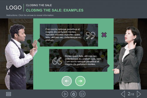 Cutout Waiter Talking to Female Asian Client — eLearning Articulate Storyline Templates