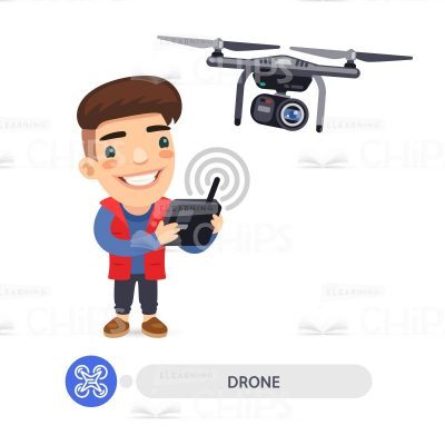 Smiling Boy with Drone Vector Character-0