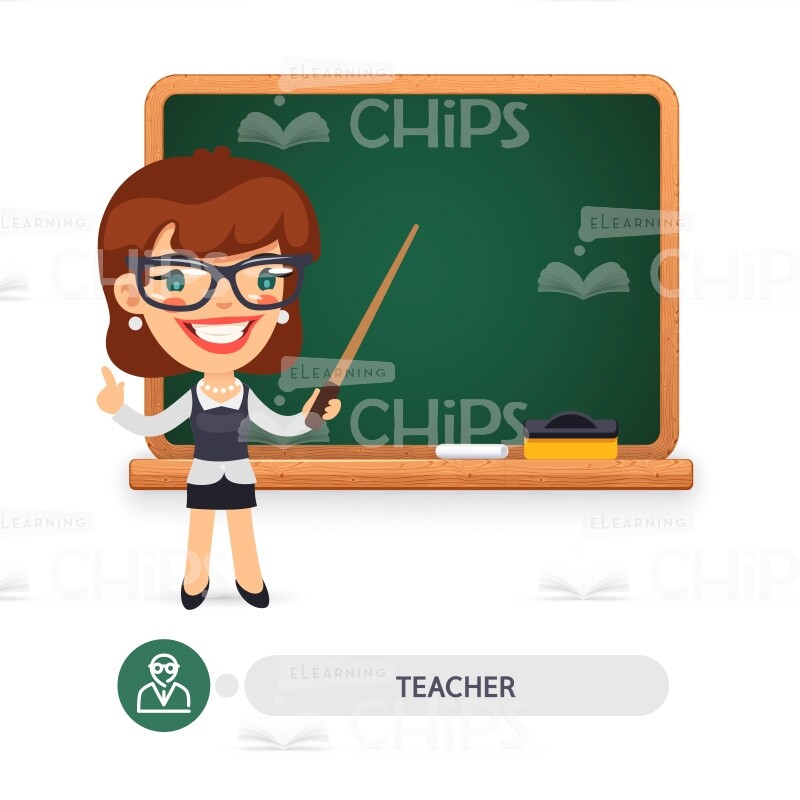 Young Female Teacher Standing Near Chalkboard Vector Character-0