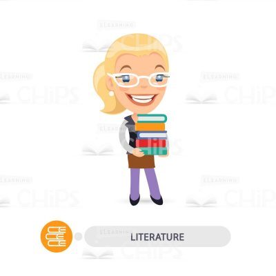 Smiling Lady Holding Books Vector Character-0