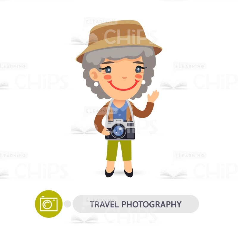 Middle-aged Lady Traveling with Camera Vector Character-0