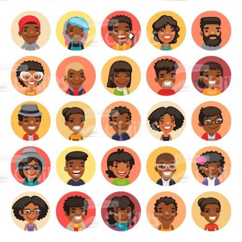 African-American Round Avatars Set Vector Image-0