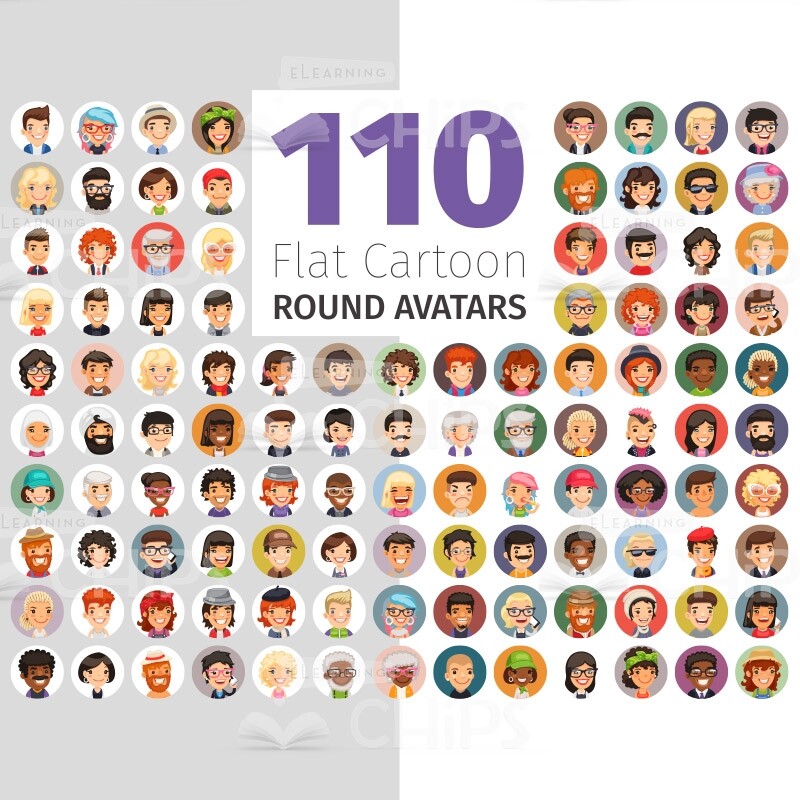 110 Flat Cartoon Round Avatars Vector Set-0