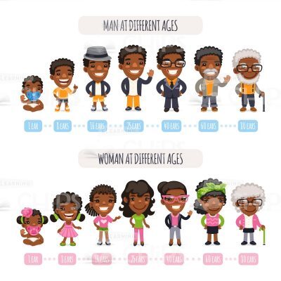 African American People at Different Ages Vector Character Set-0