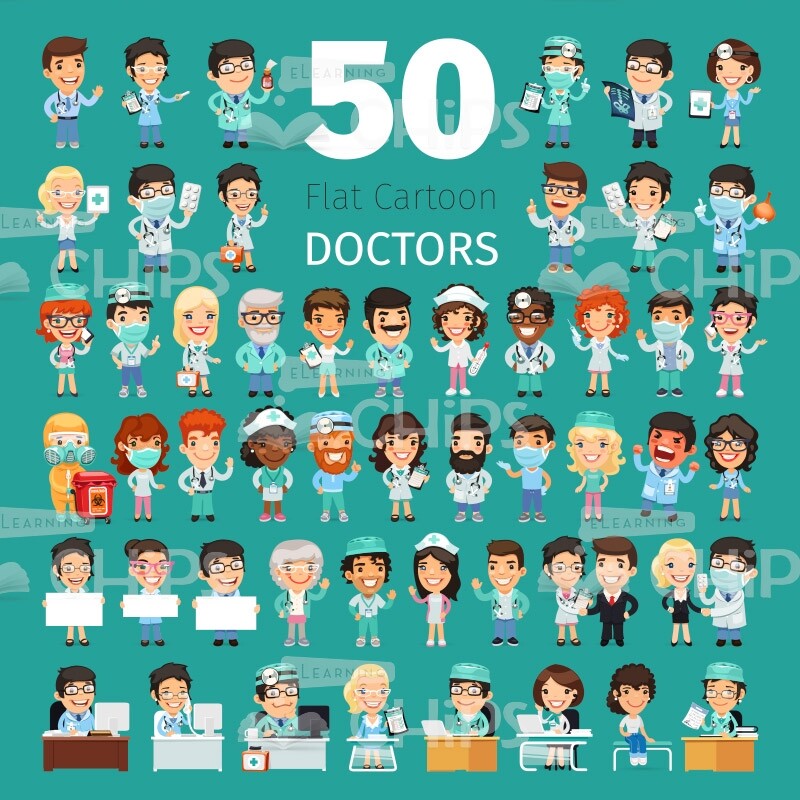 50 Flat Cartoon Doctors — Vector Character Package -0