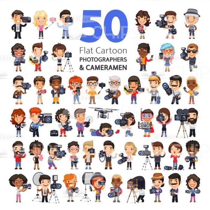 50 Flat Cartoon Cameramen — Vector Character Package -0