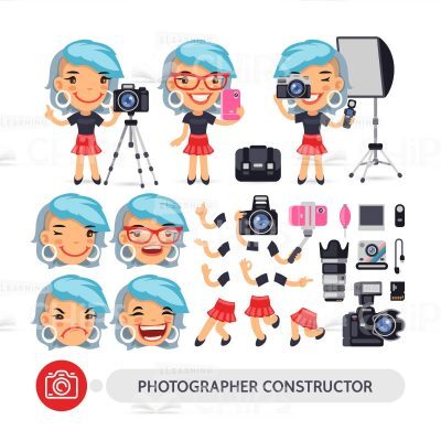 Female Photographer Constructor Vector Character Set-0