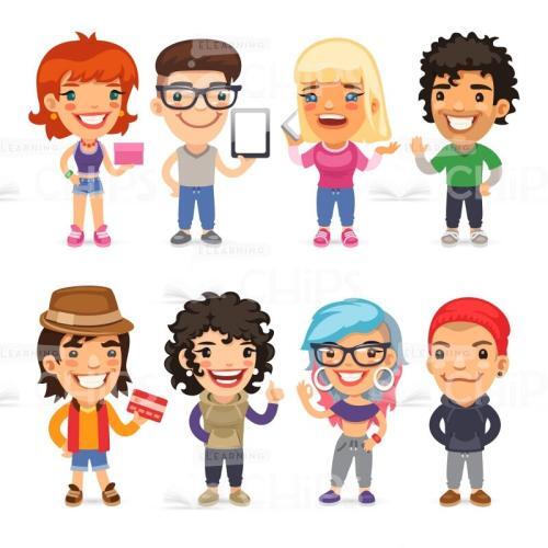 Eight Nice Young Vector Characters Set-0