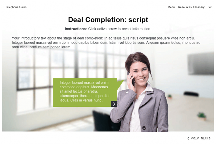 Cheerful Cutout Lady Talking on Phone — Download Lectora Publisher Templates