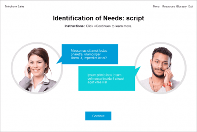 Two Cutout Characters Talking on Phone — eLearning Lectora Templates