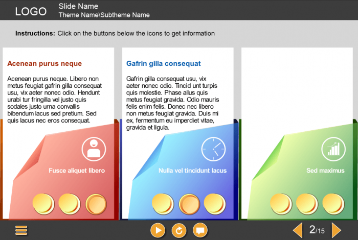 Three Blocks with Round Buttons — eLearning Storyline Templates