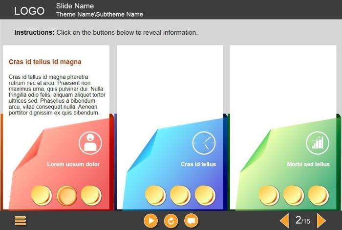 Three Blocks with Round Buttons — eLearning Lectora Inspire Templates