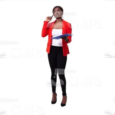 Thoughtful Cutout Business Woman With Pen And Notebook Looking Up-0