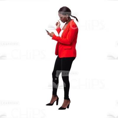 Positive Cutout African Businesswoman Focused On Mobile Phone-0