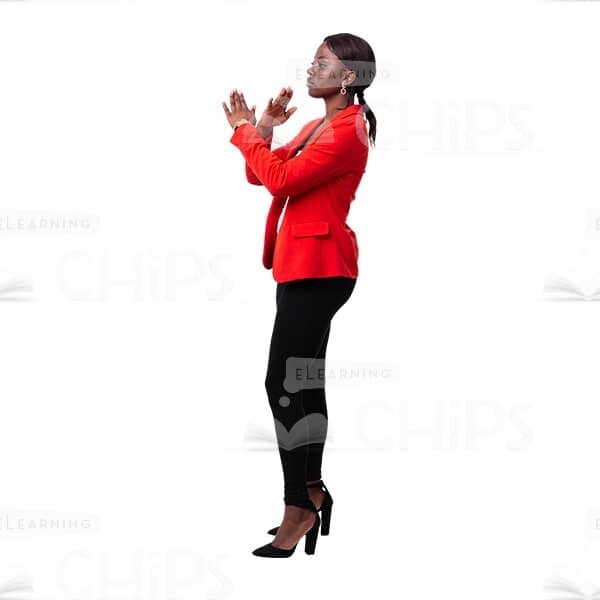 Young Woman Doing Sign Stay Or Stop By Crossed Hands Cutout Photo-0