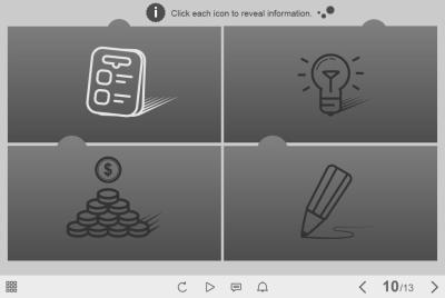 Grey Clickable Steps with Icons — Captivate Template-54735