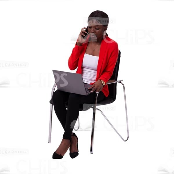 Cutout Business Woman Sitting And Talking By Phone With Computer-0