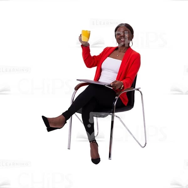 Glad Businesswoman Sitting With Laptop And Holding Cup Photo Cutout-0