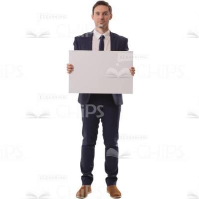 Calm Young Man Presenting White Poster Cutout Image-0