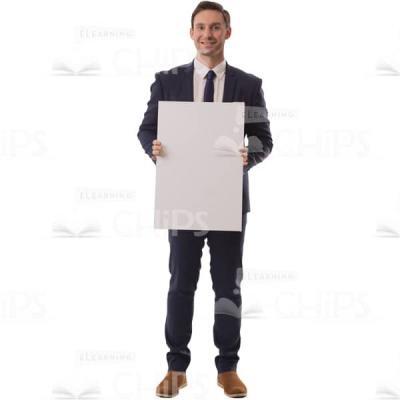 Smiling Young Man Holding Vertical Poster Cutout Image-0