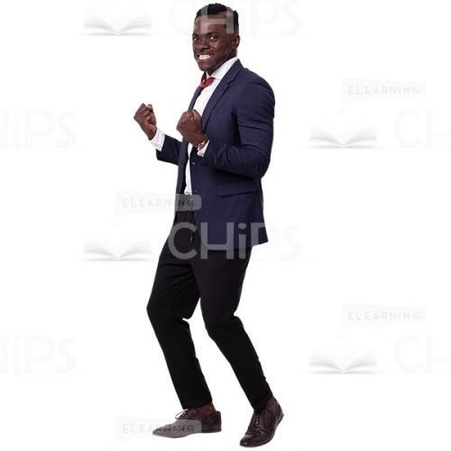 Half-Turned Excited Business Man Hands Up And Clenched Cutout Image-0