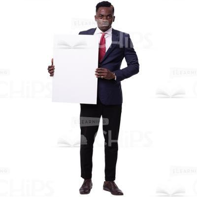 Serious African Man Holding White Vertical Banner Image Cutout-0