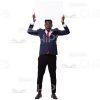 Perplexed Cutout Business Man Holding White Banner Overhead-0