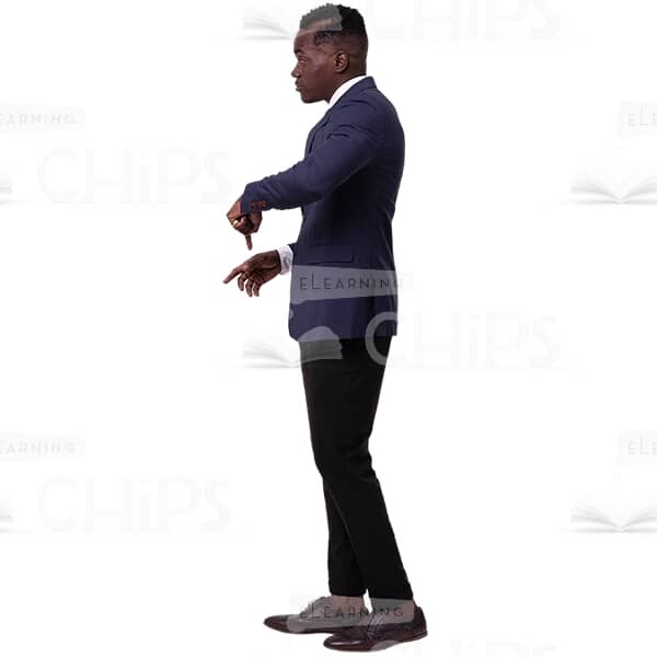 Calm Profile Businessman Pointing Left Hand Down Cutout Picture-0