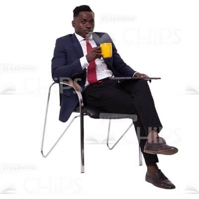 Focused Cutout Young Man Rest On Chair And Holding In Right Hand Cup-0