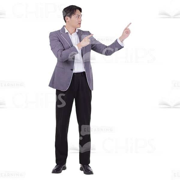 Young Cutout Man Looking At Left And Points With Two Arms-0