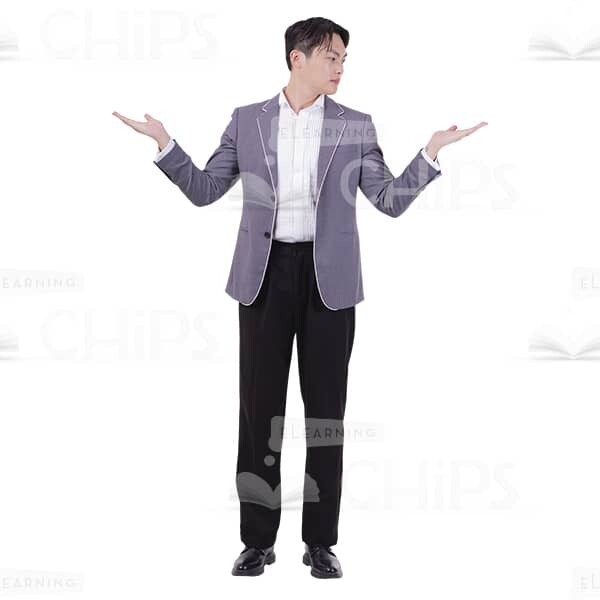 Right Profile Asian Man Arms Are Raised Palms Up Cutout Photo-0