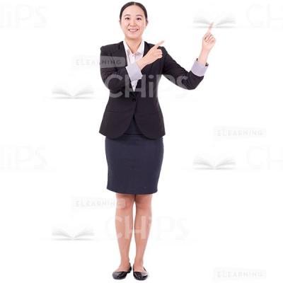 Satisfied Woman Pointing With Both Hads At Left Cutout Photo-0
