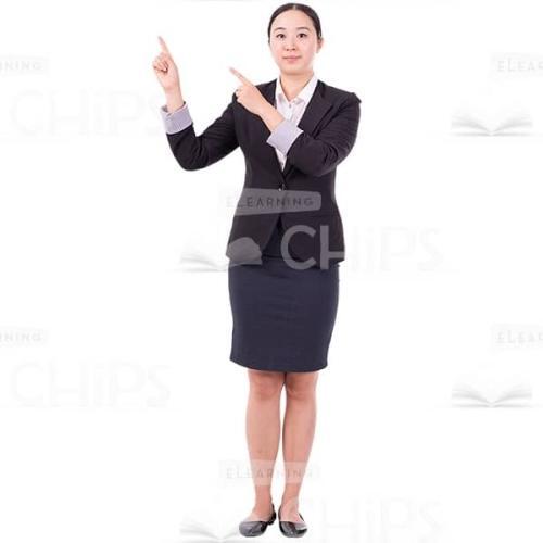 Smiling Young Woman Pointing Up With Both Arms Picture Cutout -0